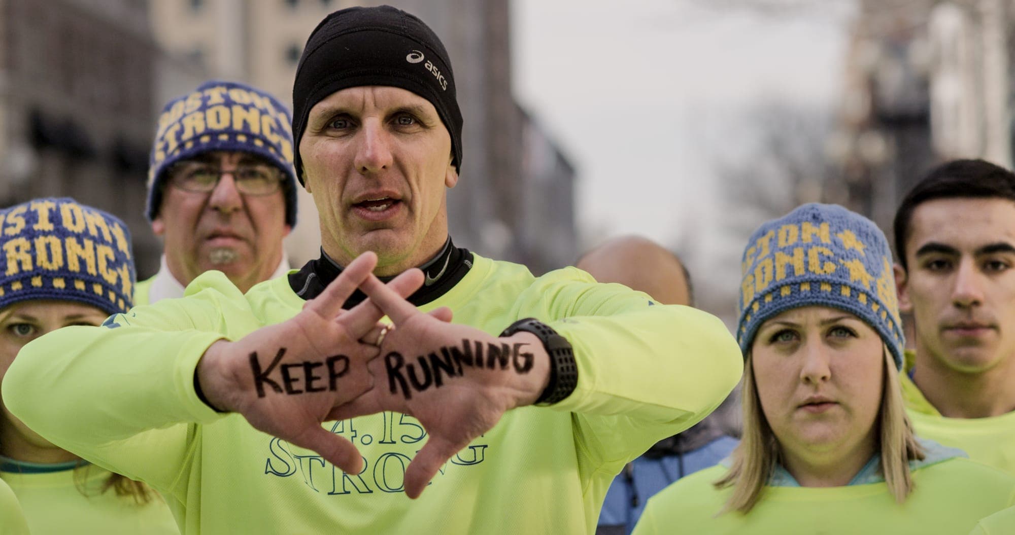 Dave Fortier - Dear World portrait at the Boston Marathon finish line