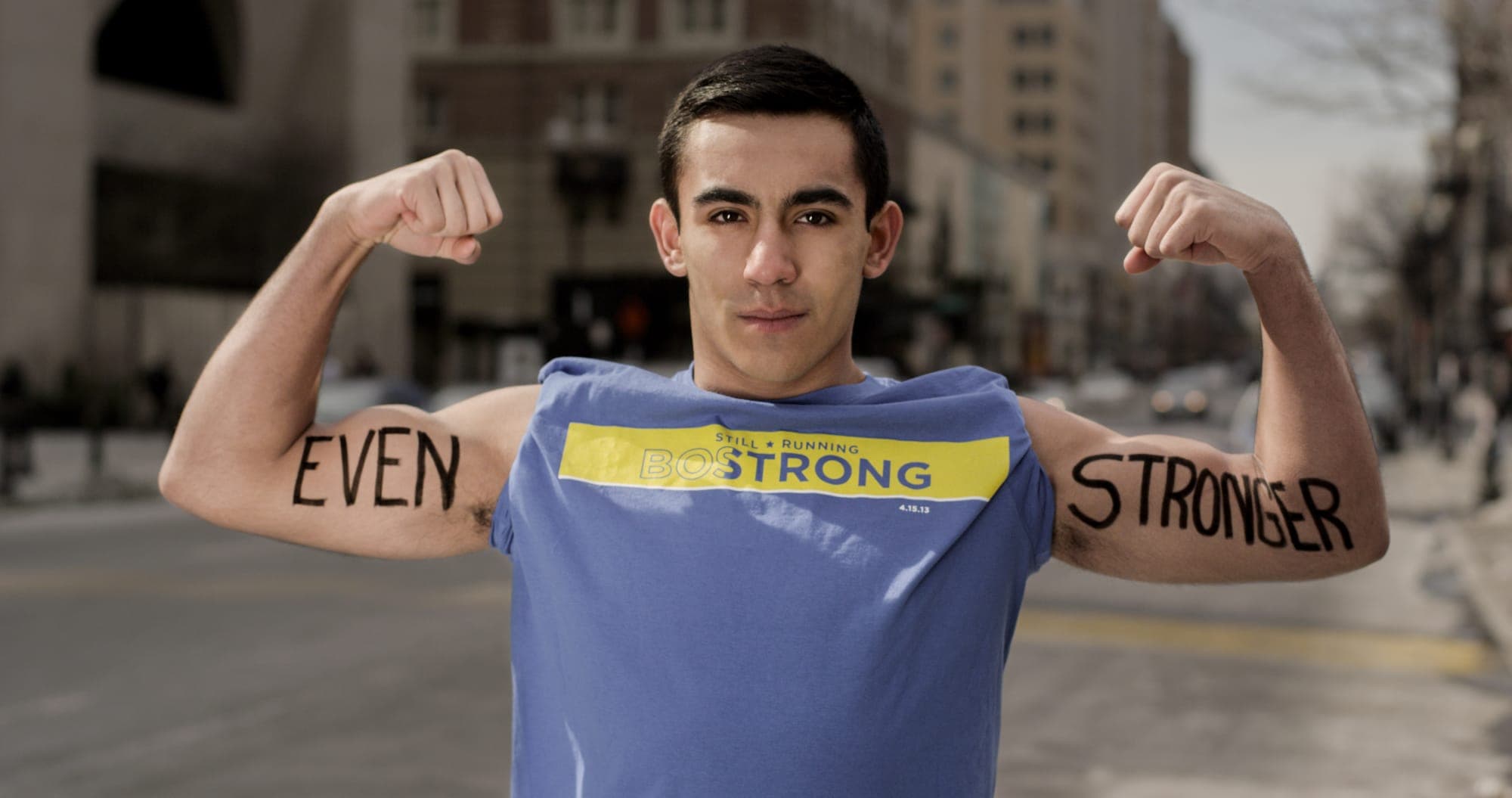 David Yepez - Dear World portrait at the Boston Marathon finish line