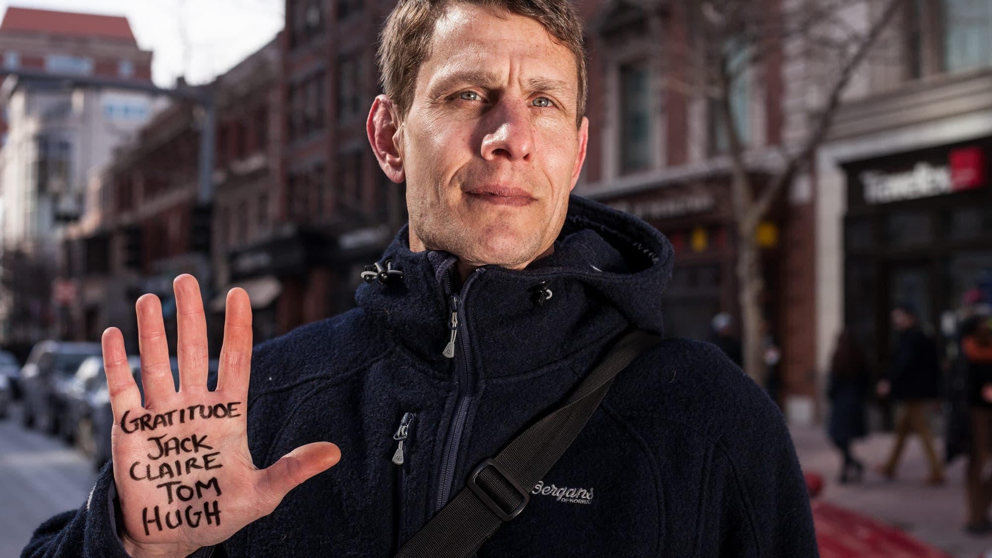 John Banse - Dear World portrait at the Boston Marathon finish line