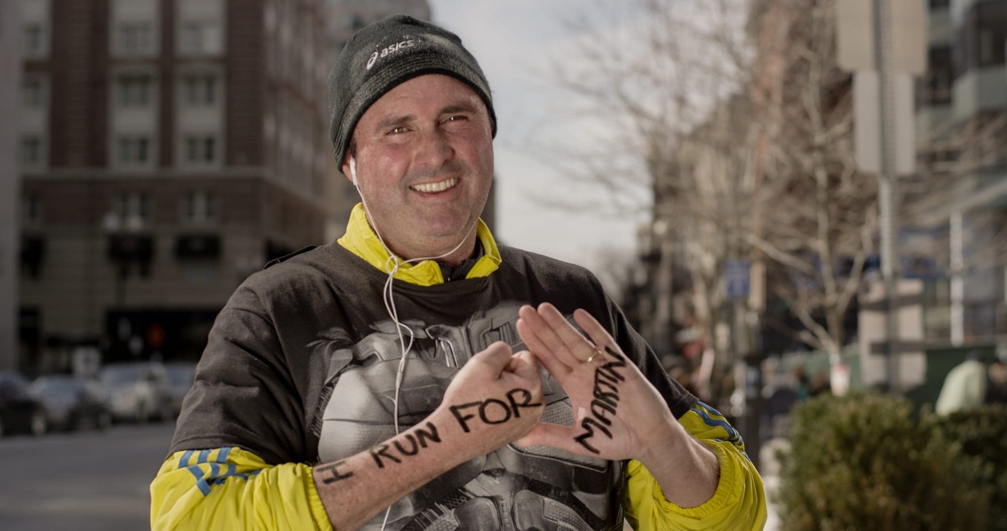 Mike Lawn - Dear World portrait at the Boston Marathon finish line
