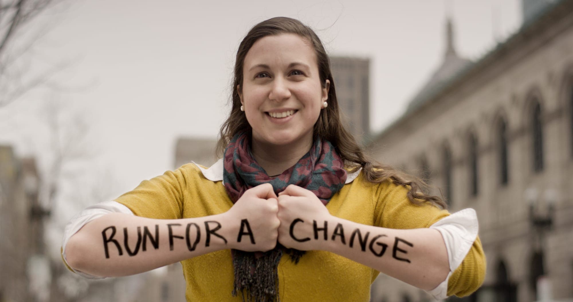 Dear World portrait from the Boston Marathon finish line