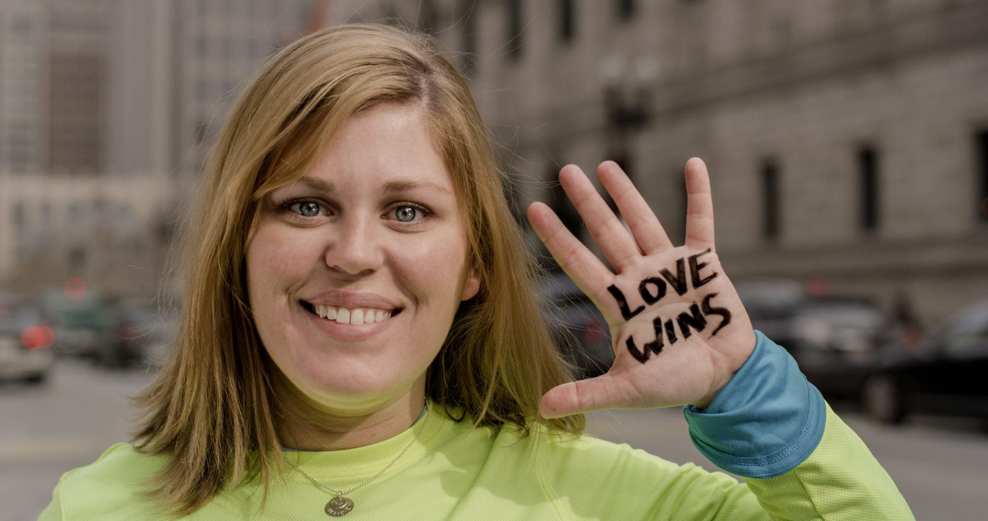Dear World portrait from the Boston Marathon finish line