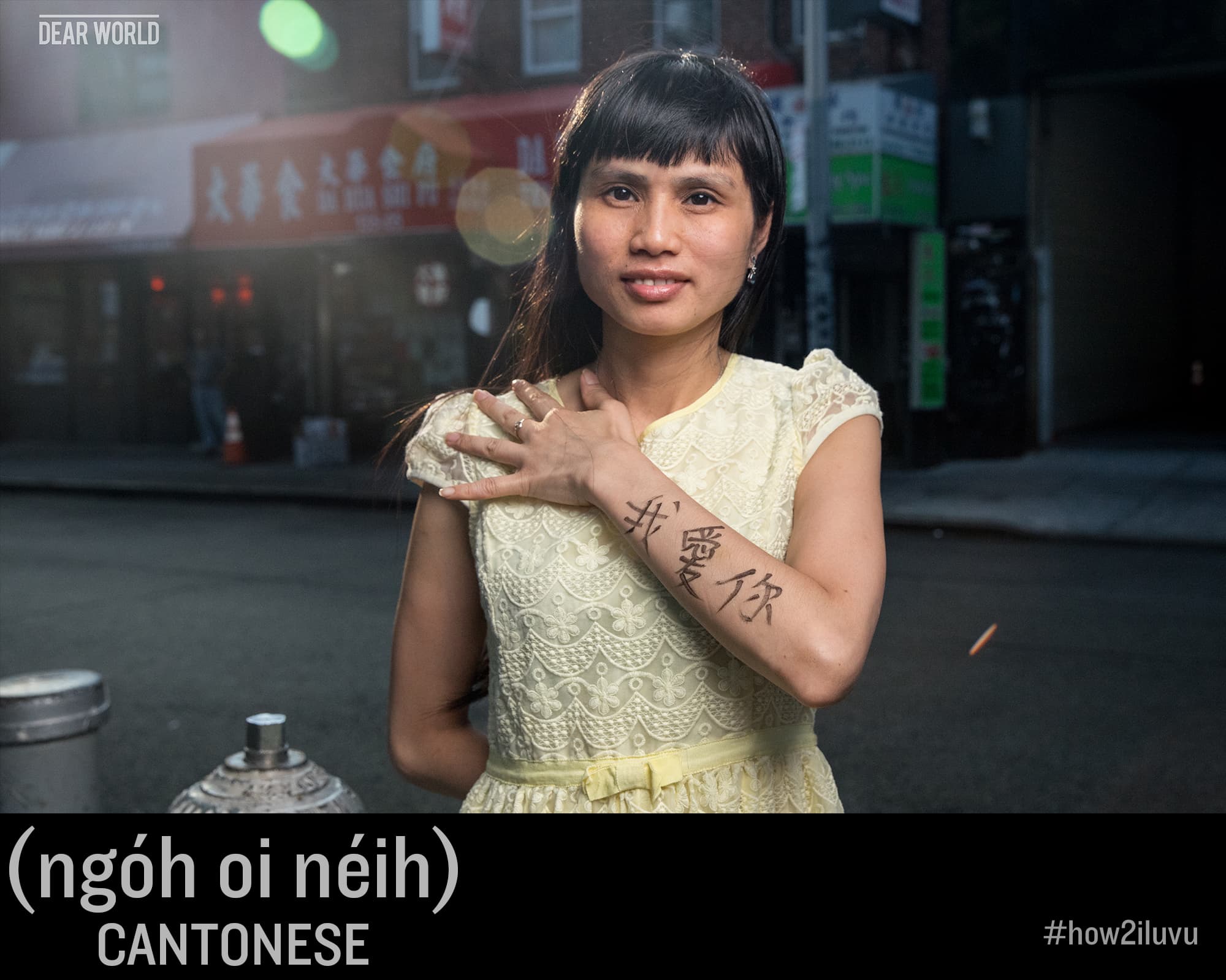 How to say I love you in Cantonese: ngóh oi néih (我愛你) — Dear World portrait